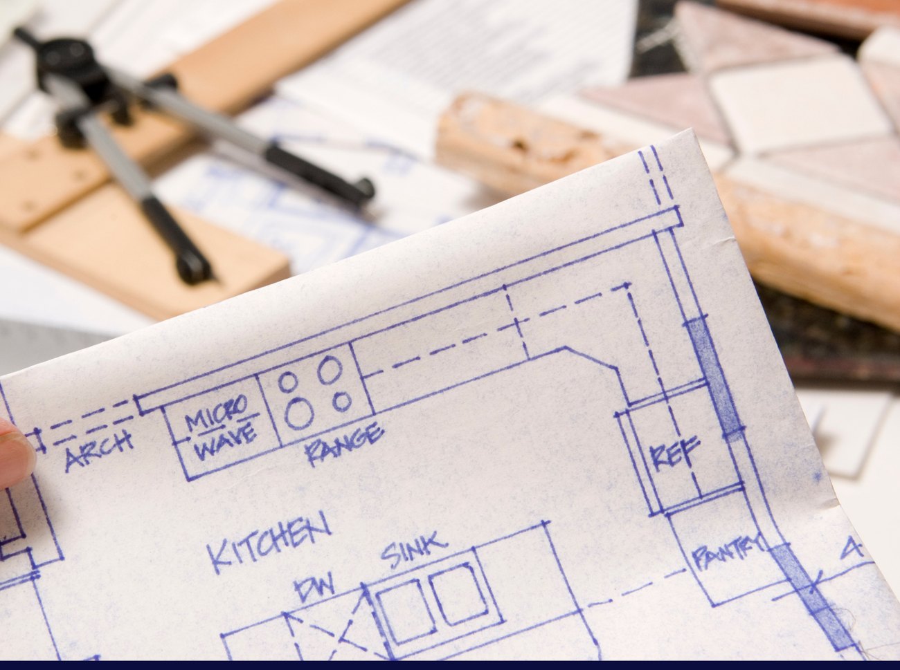 Remodeling plans with construction tools